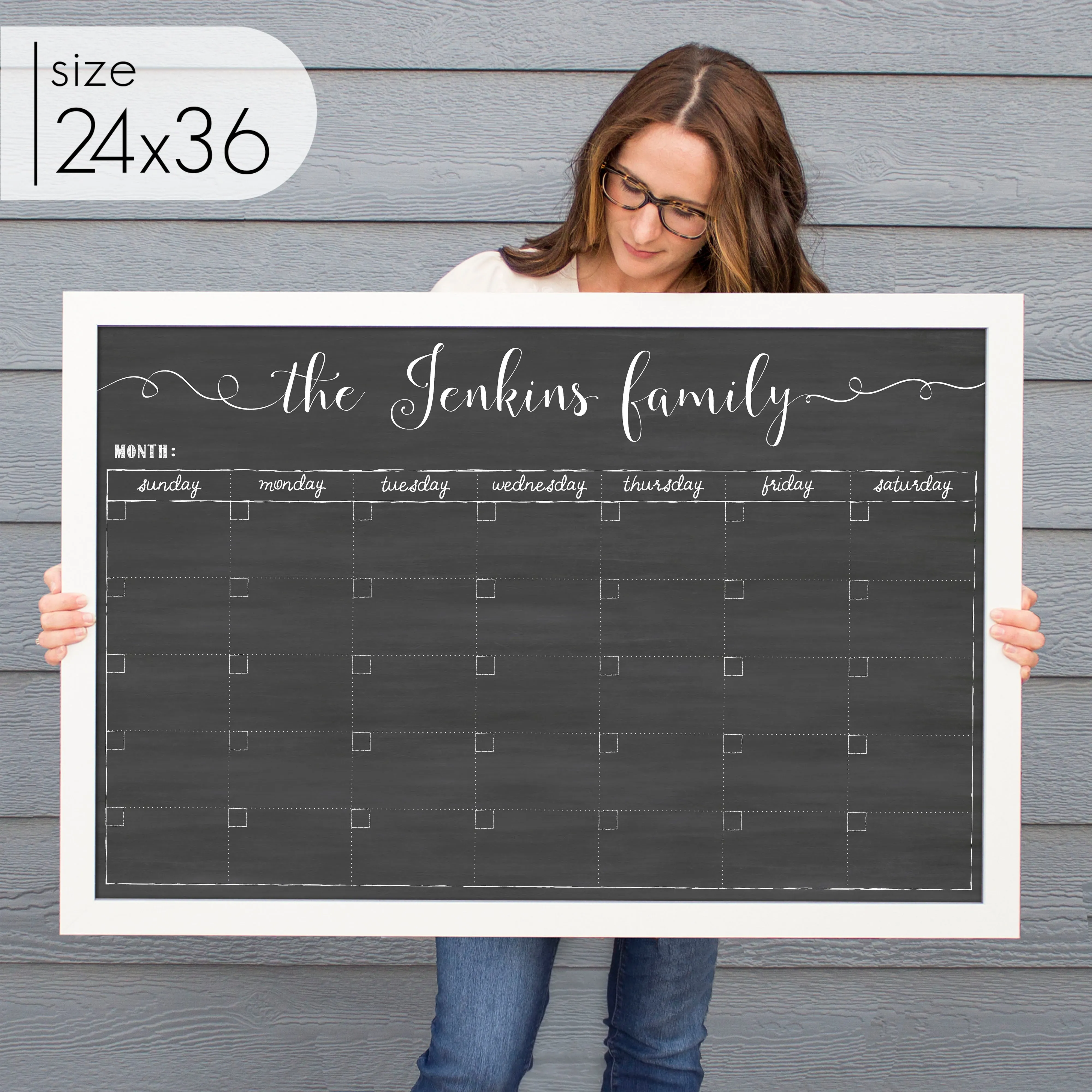 Monthly Framed Chalkboard Calendar | Horizontal Knope