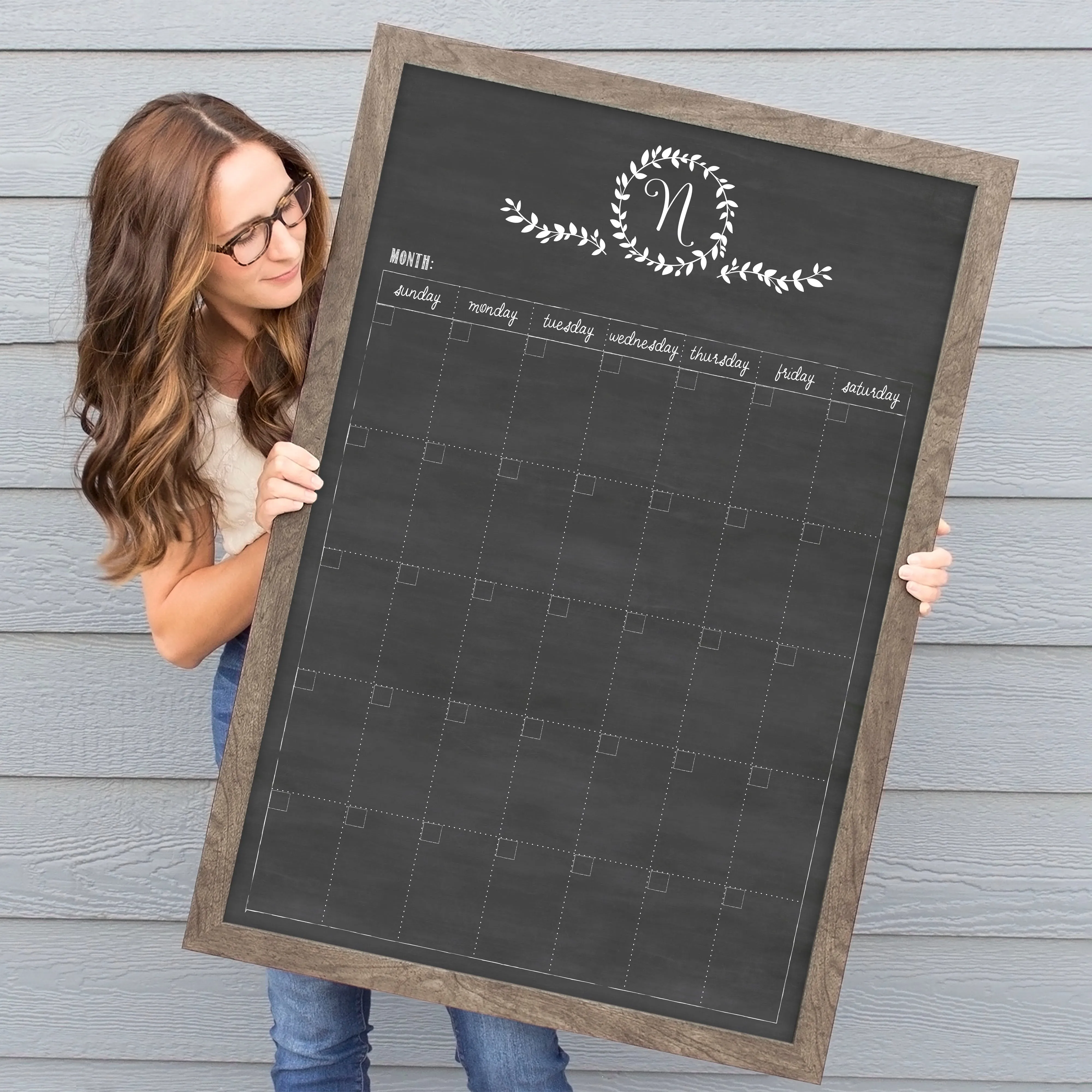 Monthly Framed Chalkboard Calendar | Vertical Donna