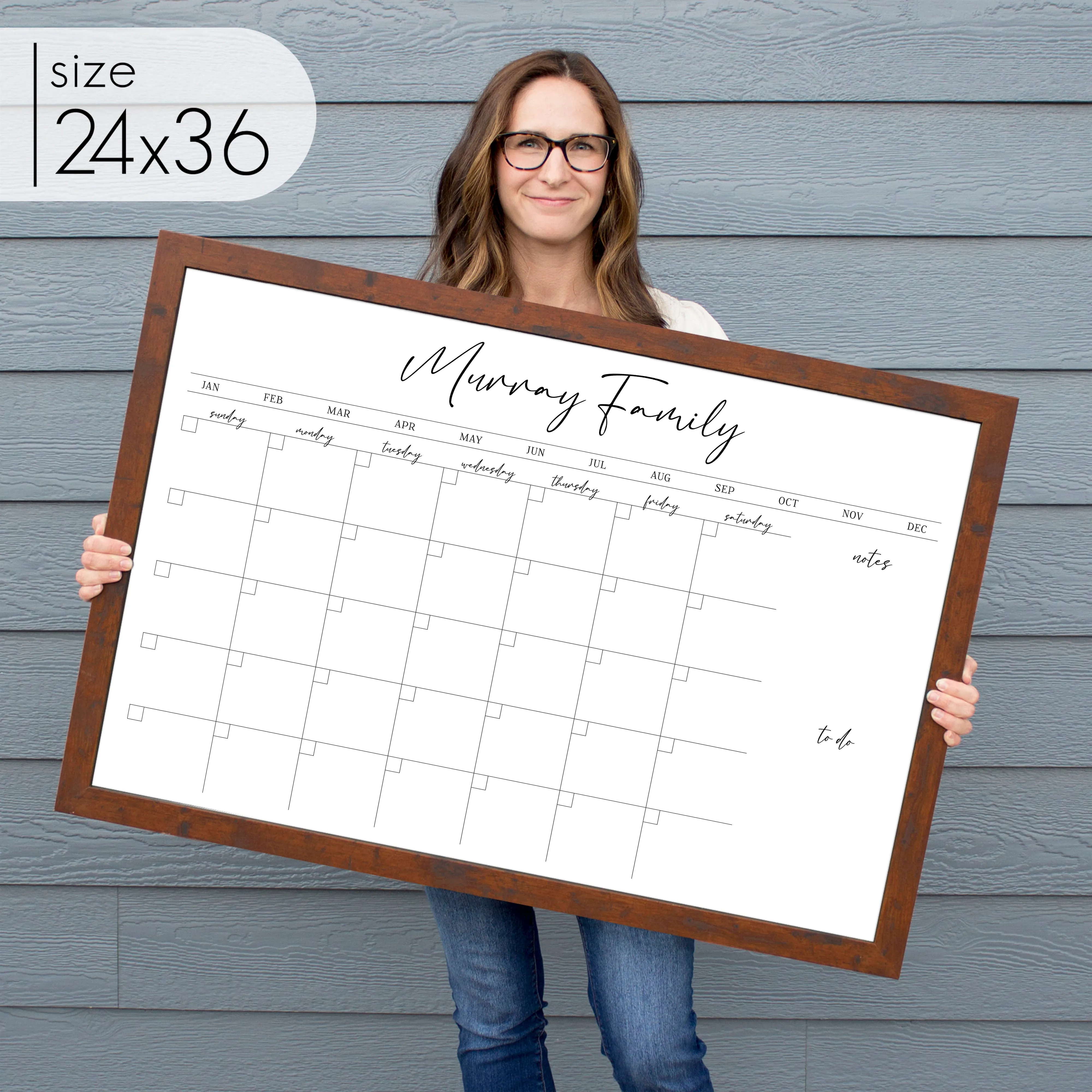 Monthly Framed Whiteboard Calendar   2 sections | Horizontal Pennington