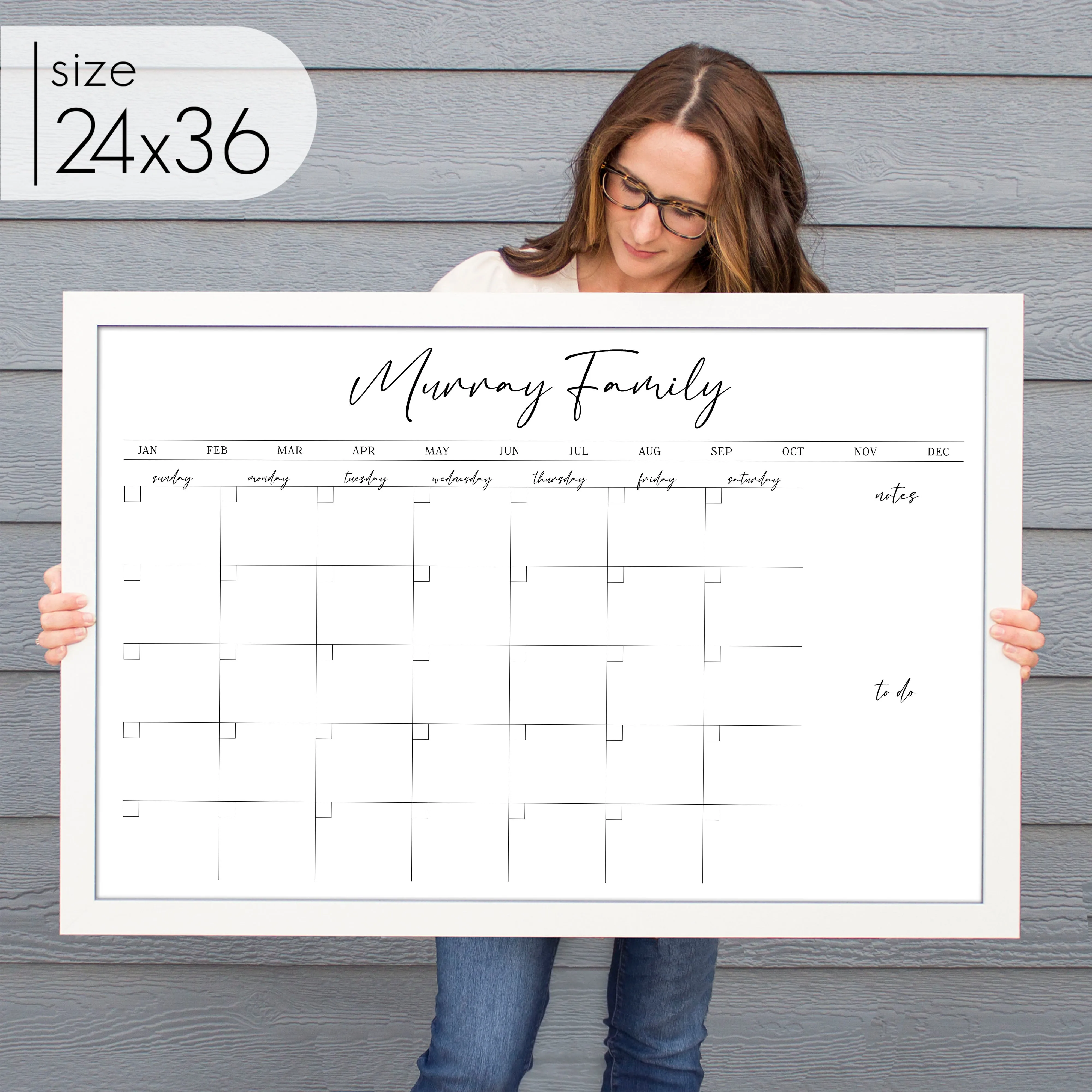 Monthly Framed Whiteboard Calendar   2 sections | Horizontal Pennington