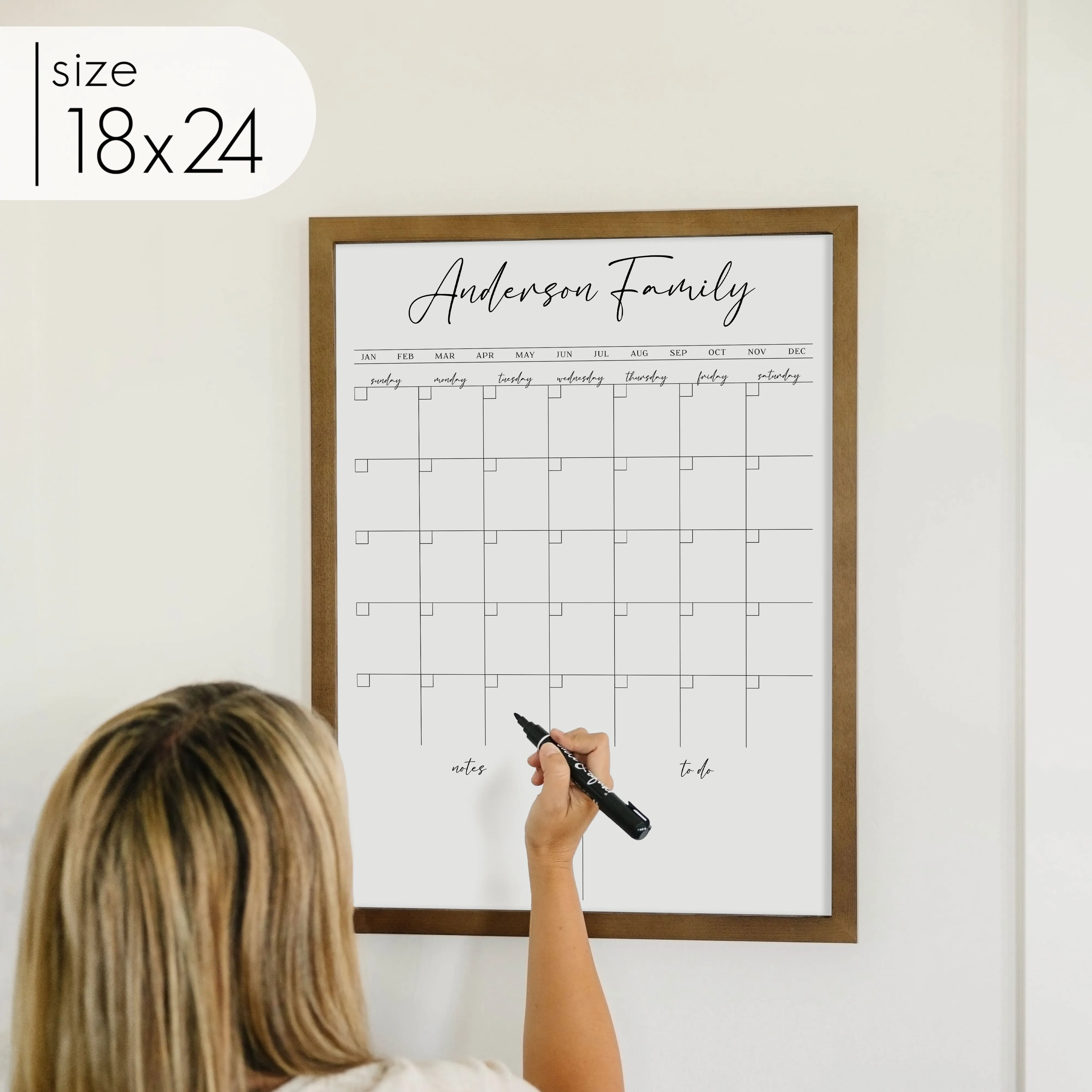 Monthly Framed Whiteboard Calendar   2 sections | Vertical Pennington