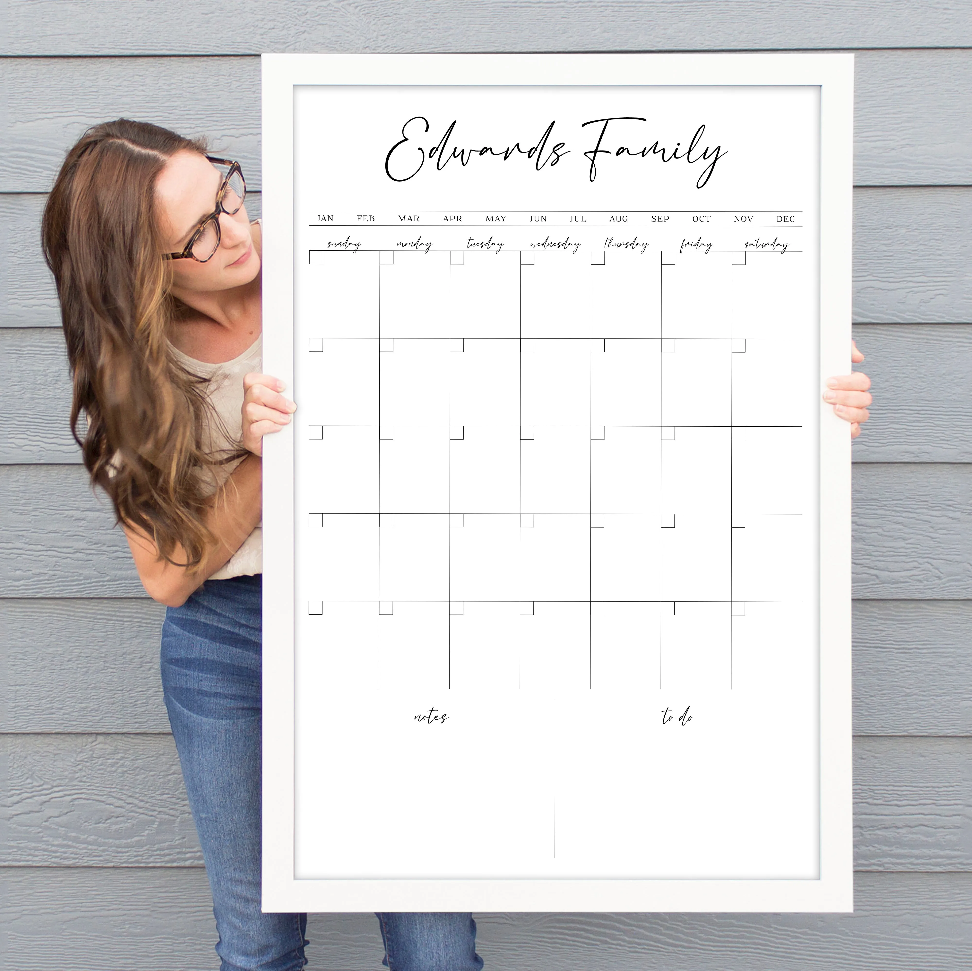 Monthly Framed Whiteboard Calendar   2 sections | Vertical Pennington