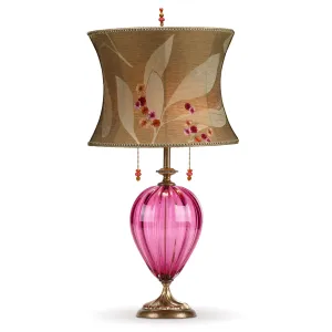 Natalia Rose Nadia Table Lamp 163I94 Colors Raspberry Blown Glass Base with Rose and Rust Floral Woven Jacquard Shade by Kinzig Design