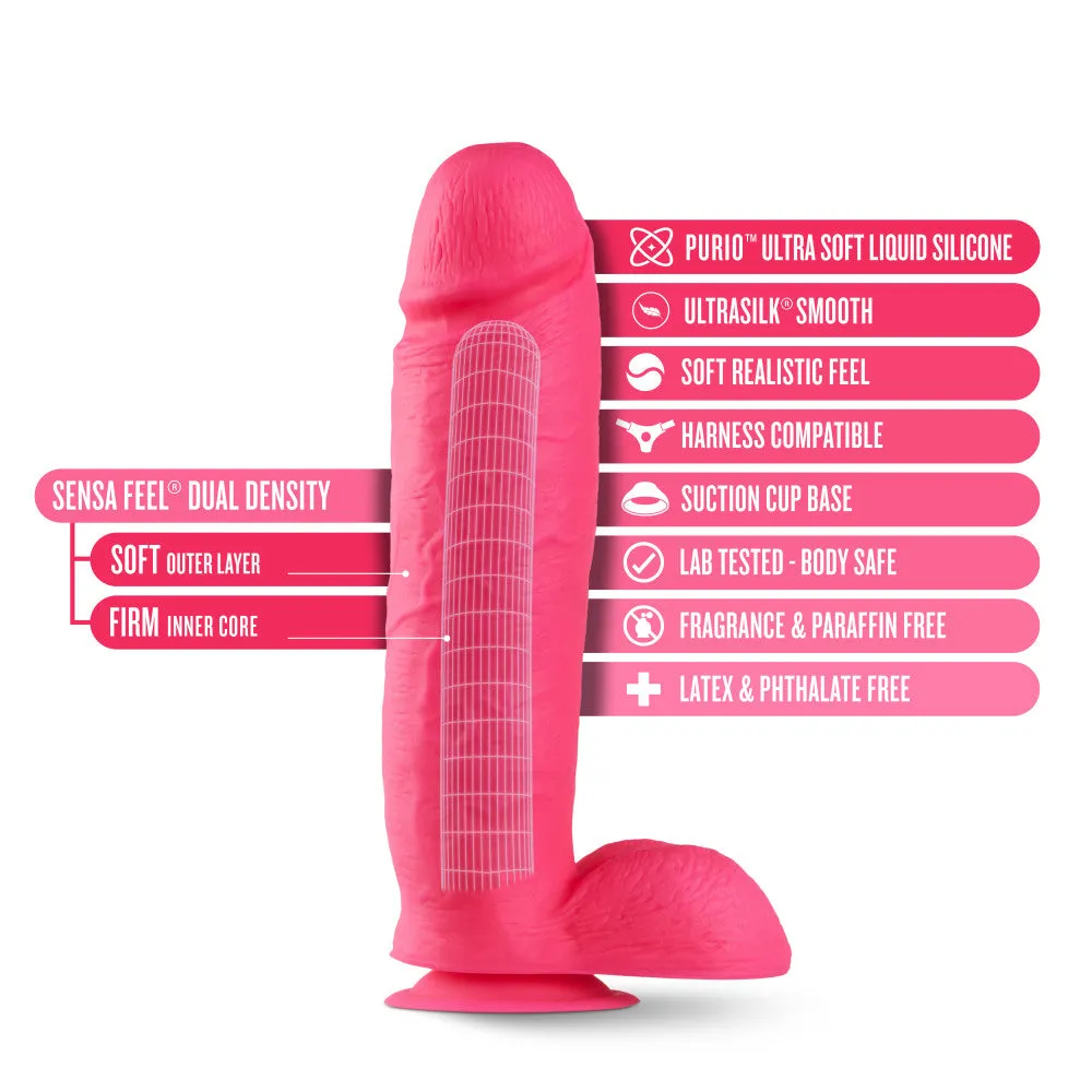 Neo Elite By Blush® | Neon Pink: 10.5-Inch Long Dildo - Made with Purio™ Silicone & SensaFeel® Dual Density Realistic Technology