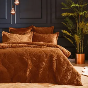 Palmeria Quilted Velvet Duvet Cover Set Rust