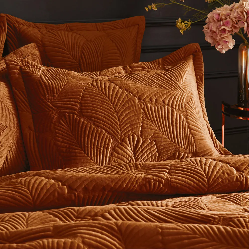 Palmeria Quilted Velvet Duvet Cover Set Rust