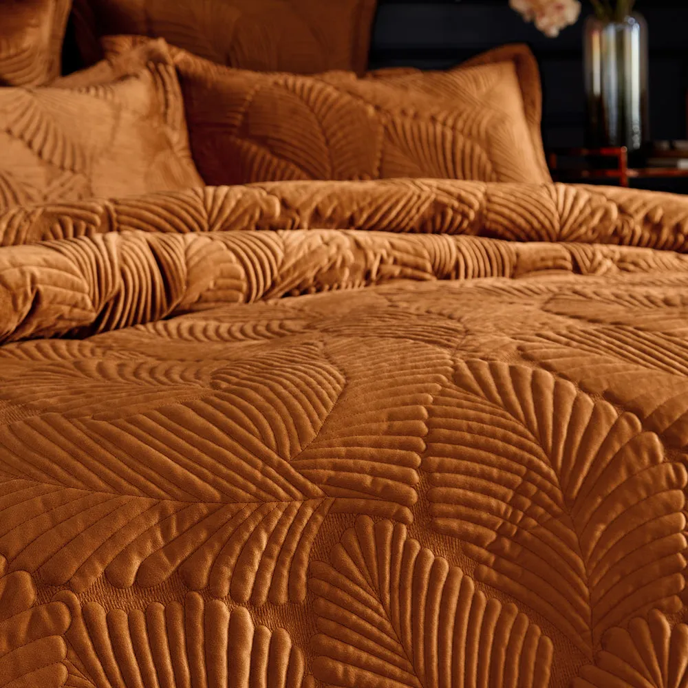 Palmeria Quilted Velvet Duvet Cover Set Rust