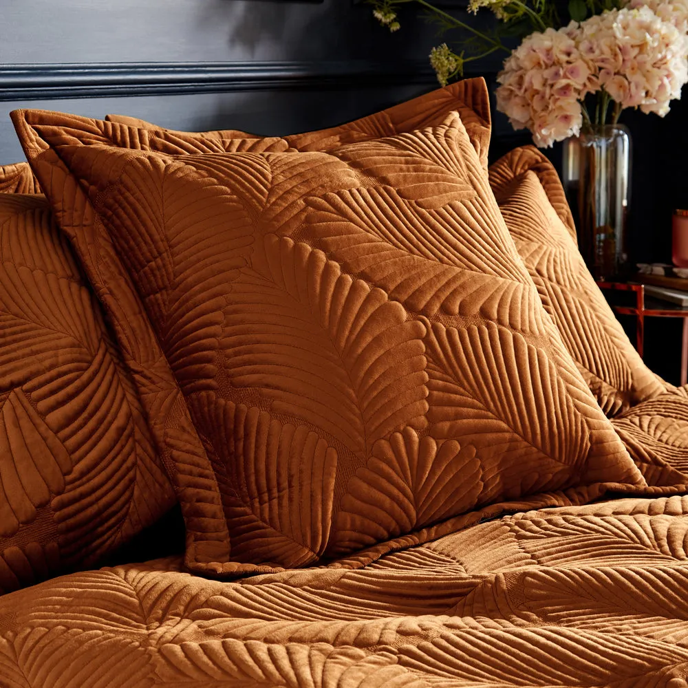 Palmeria Quilted Velvet Duvet Cover Set Rust