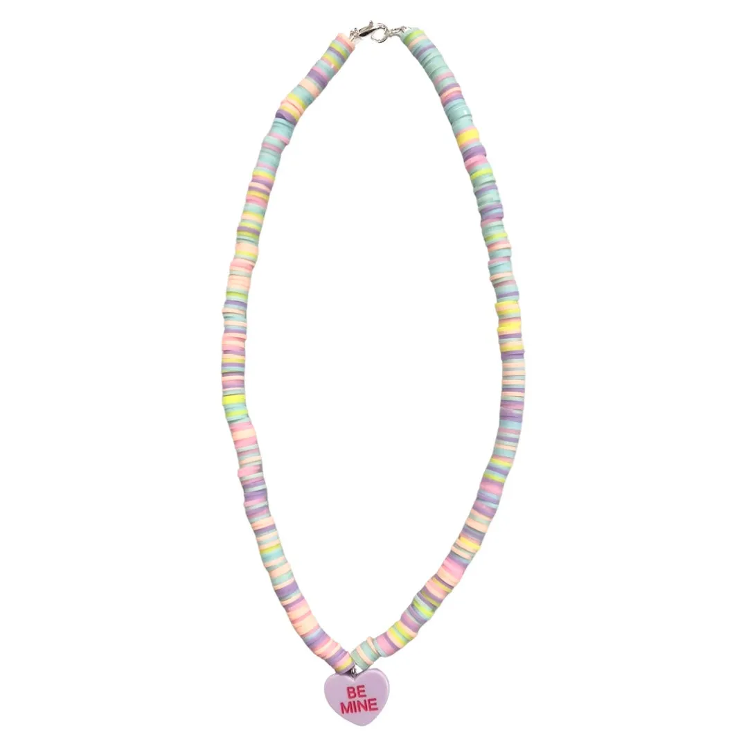 Pastel Beaded Conversation Heart Necklace - Be Mine