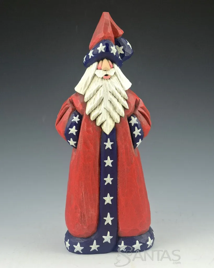 Patriotic Stars on Trim Santa Carving by Dave Francis