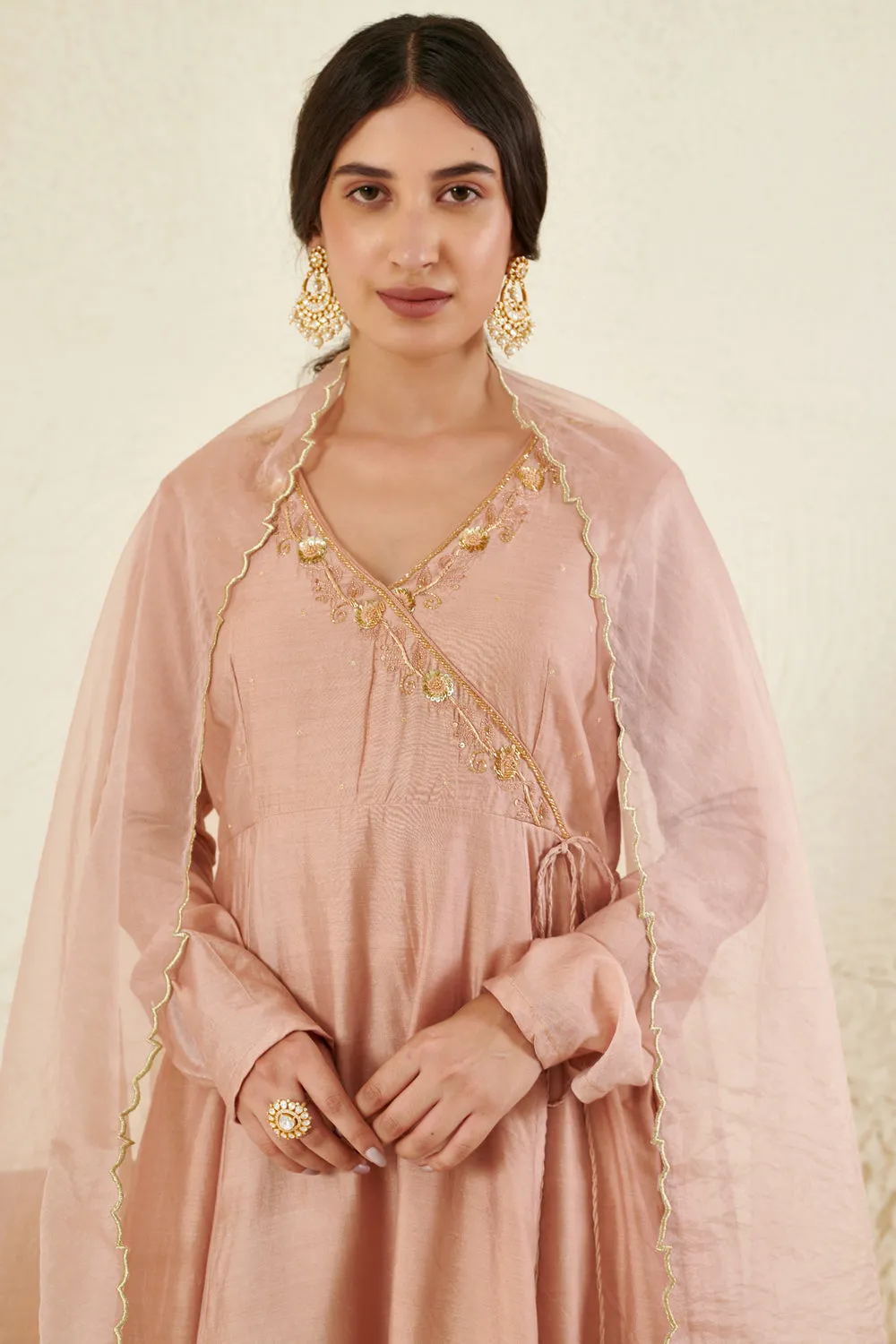 Peach Embroidered Kurta Set