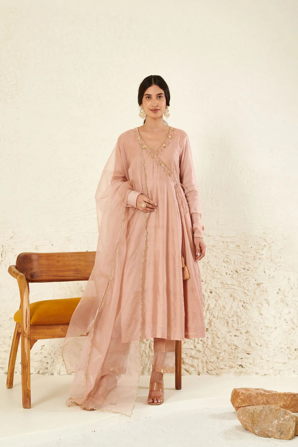 Peach Embroidered Kurta Set