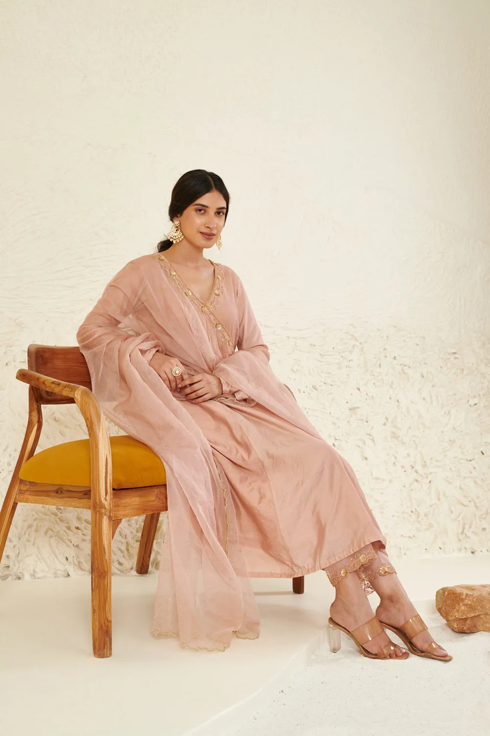 Peach Embroidered Kurta Set