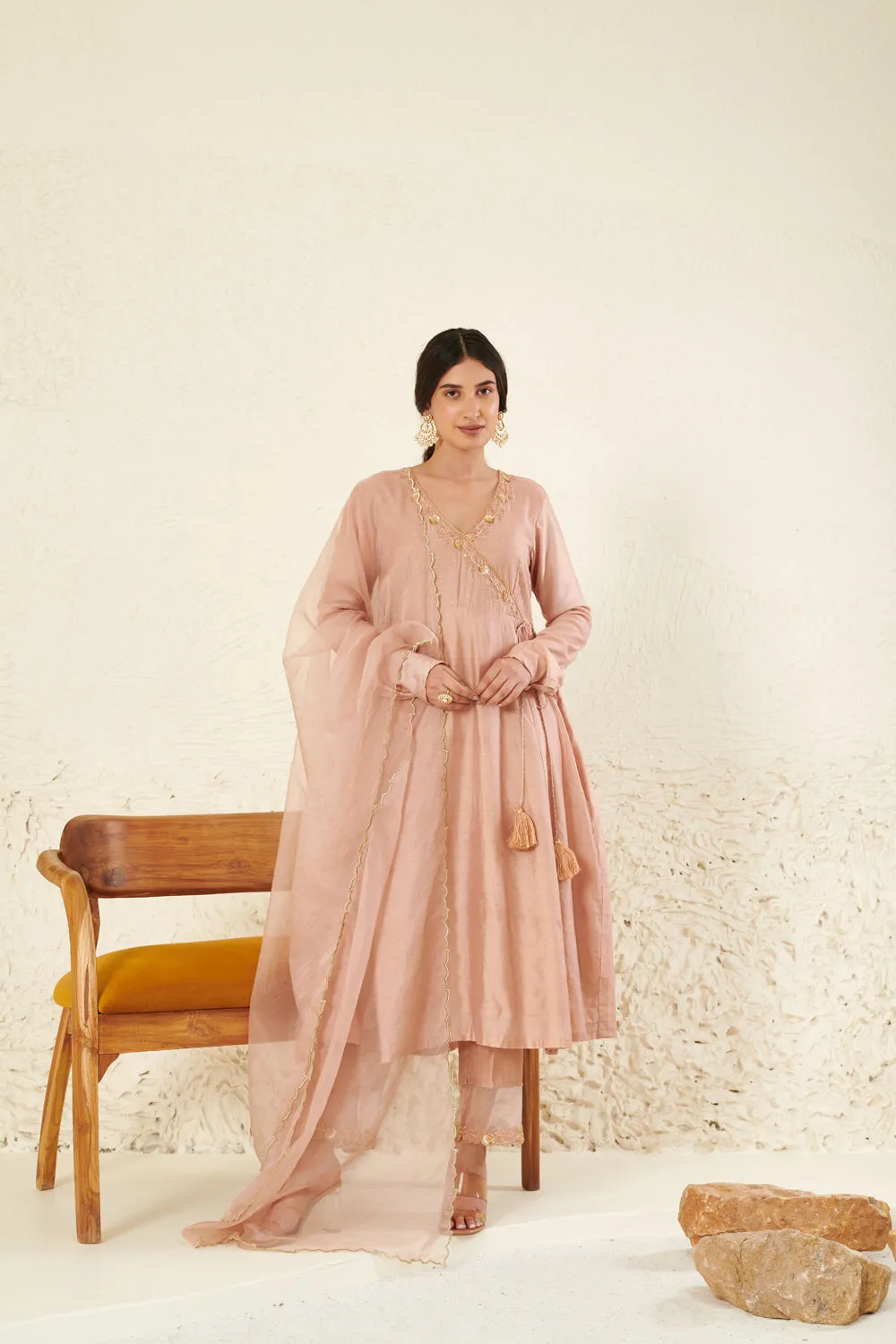 Peach Embroidered Kurta Set