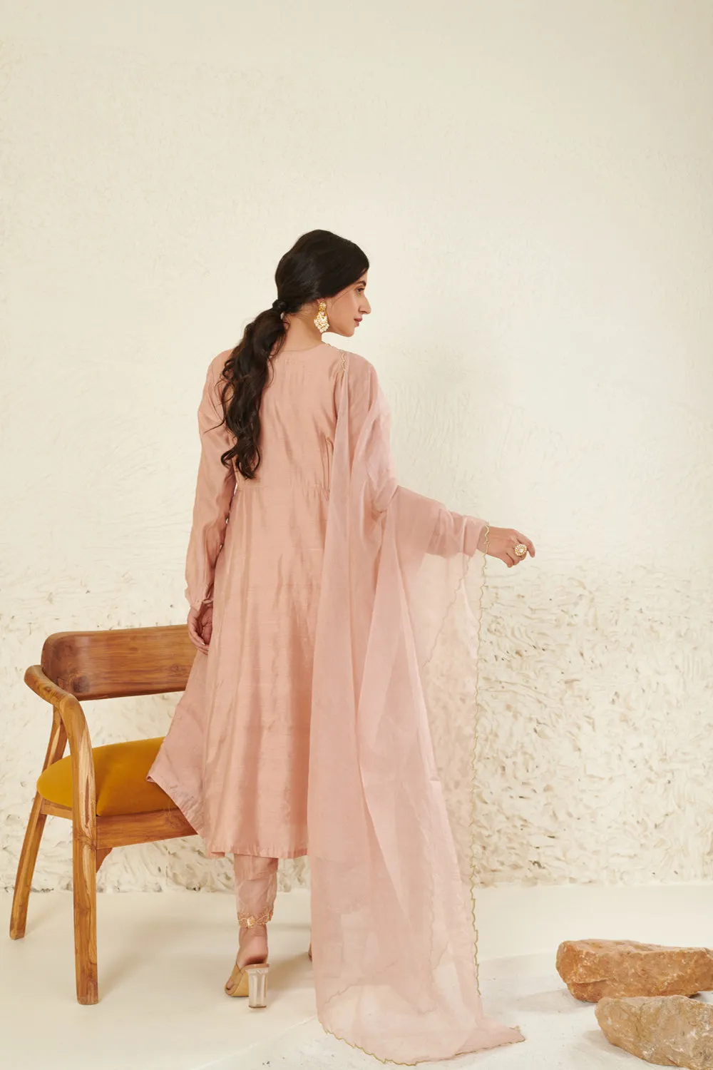 Peach Embroidered Kurta Set