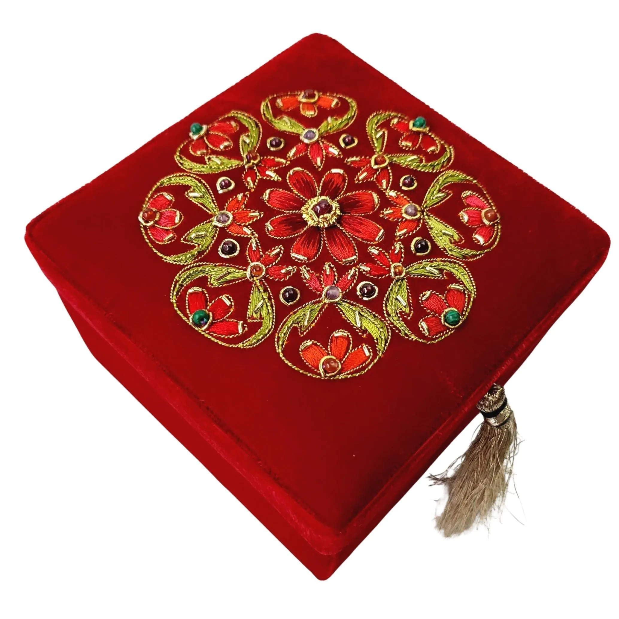 Red Velvet Embroidered Jewelry Box