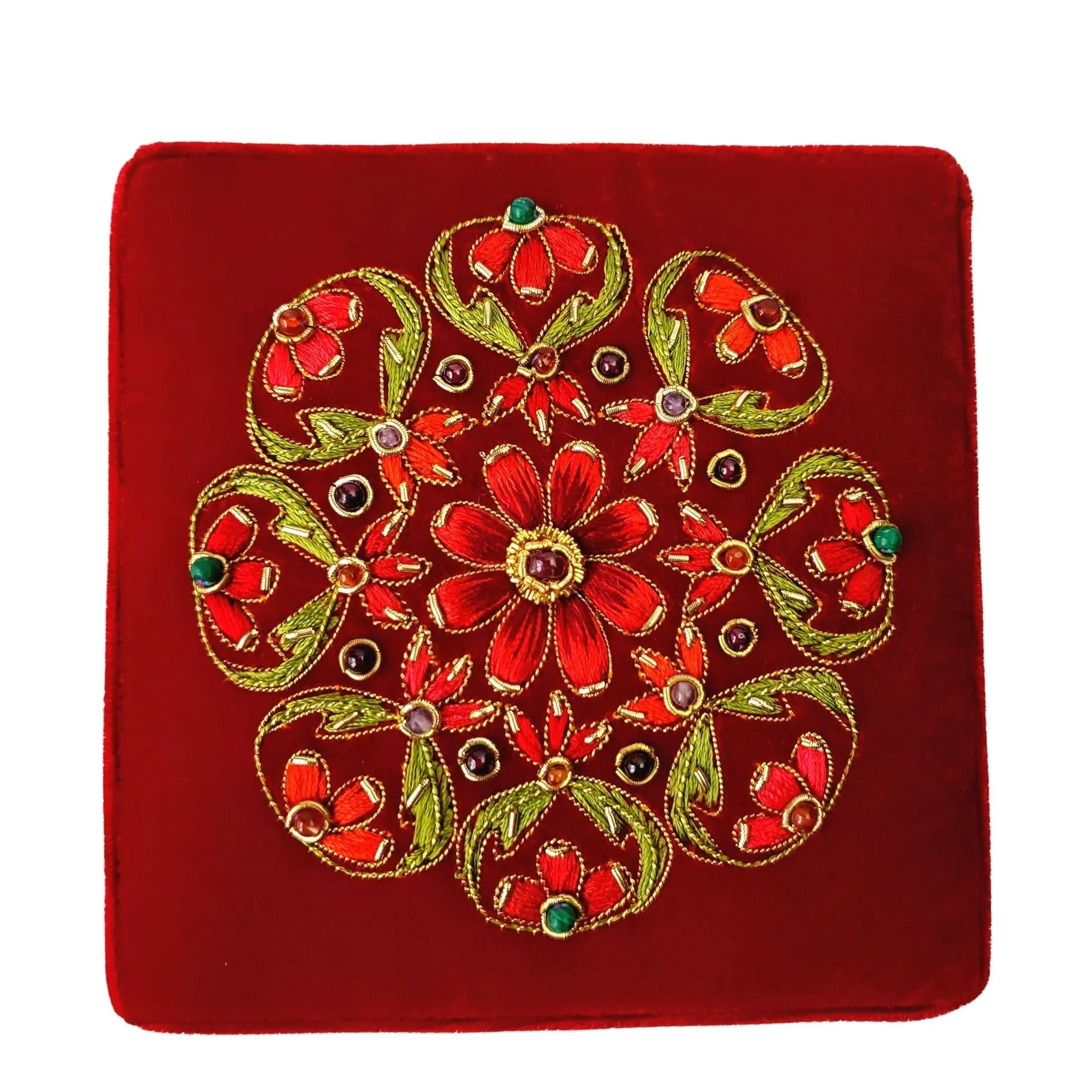 Red Velvet Embroidered Jewelry Box