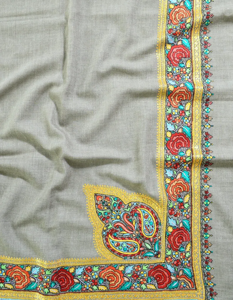 Stone Grey Pashmina Shawl in Tilla & Sozni 5968