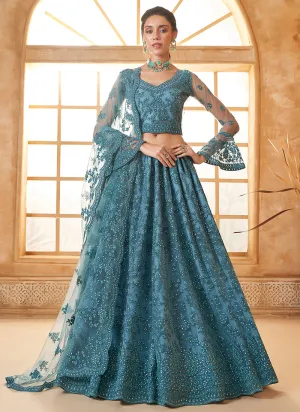 Teal Embroidered Lehenga Choli