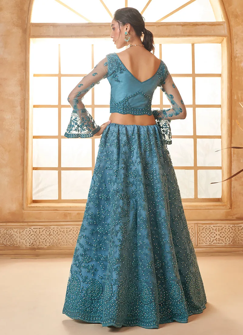 Teal Embroidered Lehenga Choli