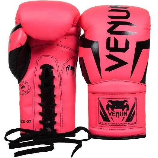 Venum Elite Boxing Gloves - with Laces-Neo pink