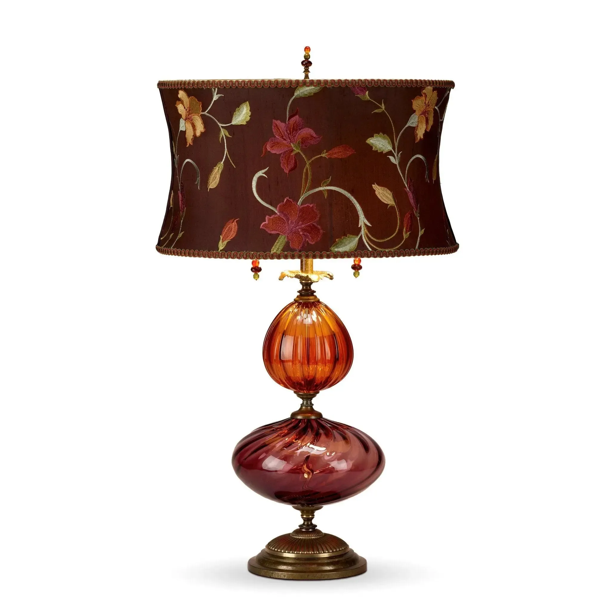 Violeta Table 70K73 Lamp by Kinzig Design, Purple, Salmon, Fuchsia, Brown Blown Glass, Silk Shade