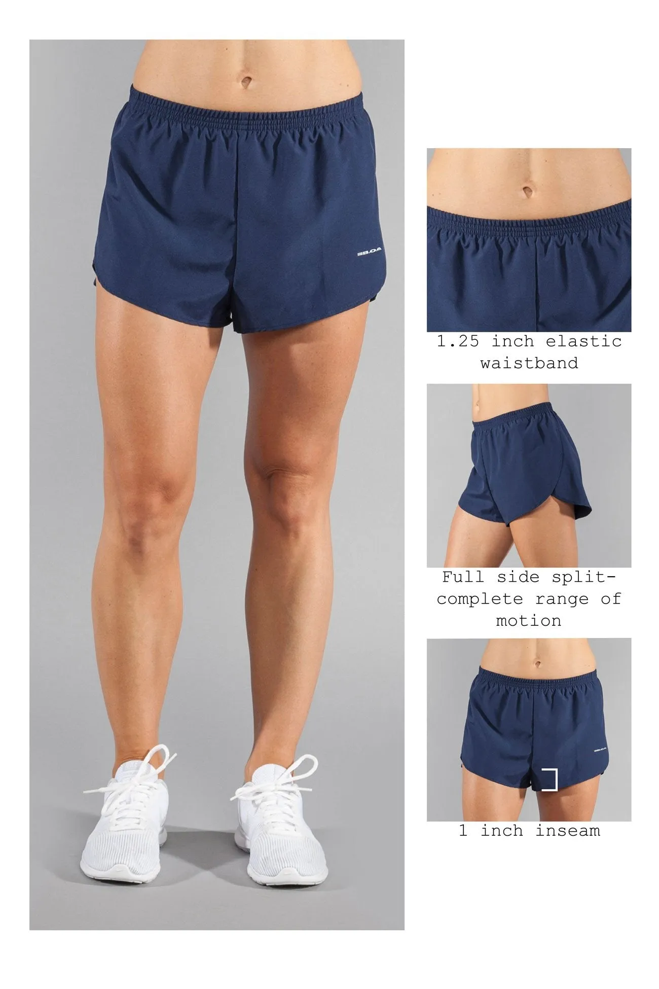 Women's Solid 1" Elite Split Shorts - Navy